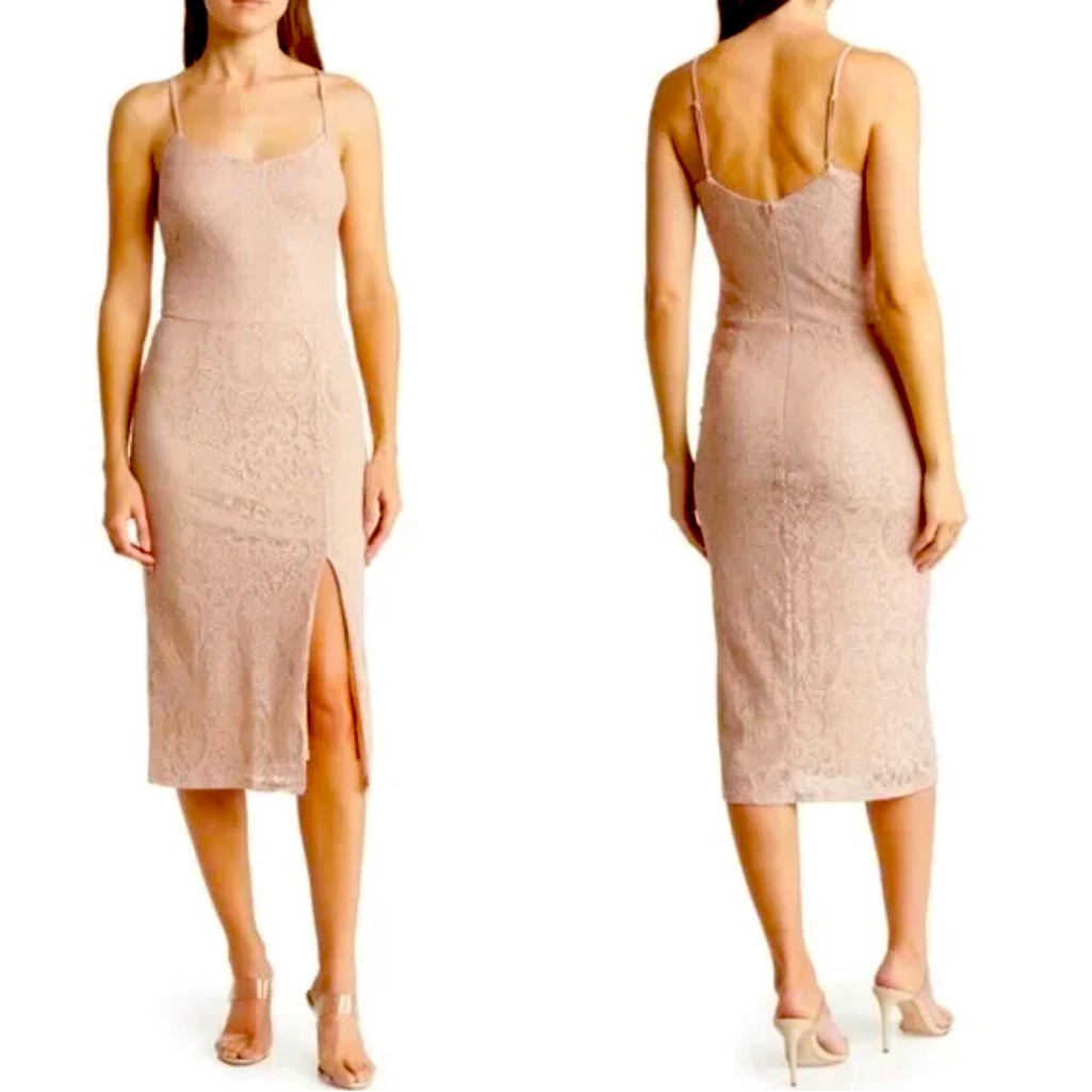 New Dress The Population Zahra Lace Front Slit Midi Dress Size Xs